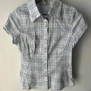 Princess Polly Blue and White Plaid Button-Up Shirt